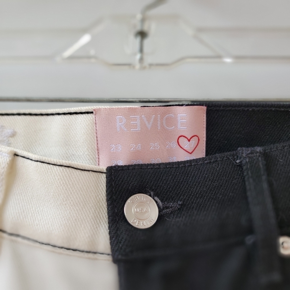 Revice Black White Two Color Jeans Size 27 Straight Leg Zip Fly Neutral Boho - Picture 7 of 14